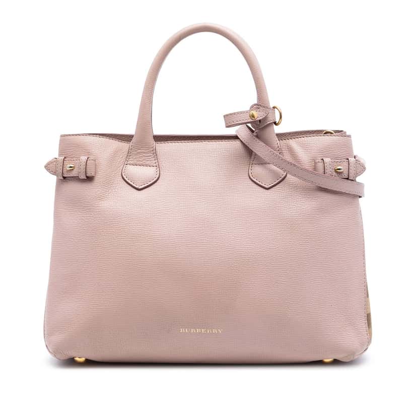 Burberry Medium Leather and House Check Banner Satchel Pink Leather Very good condition - Front View