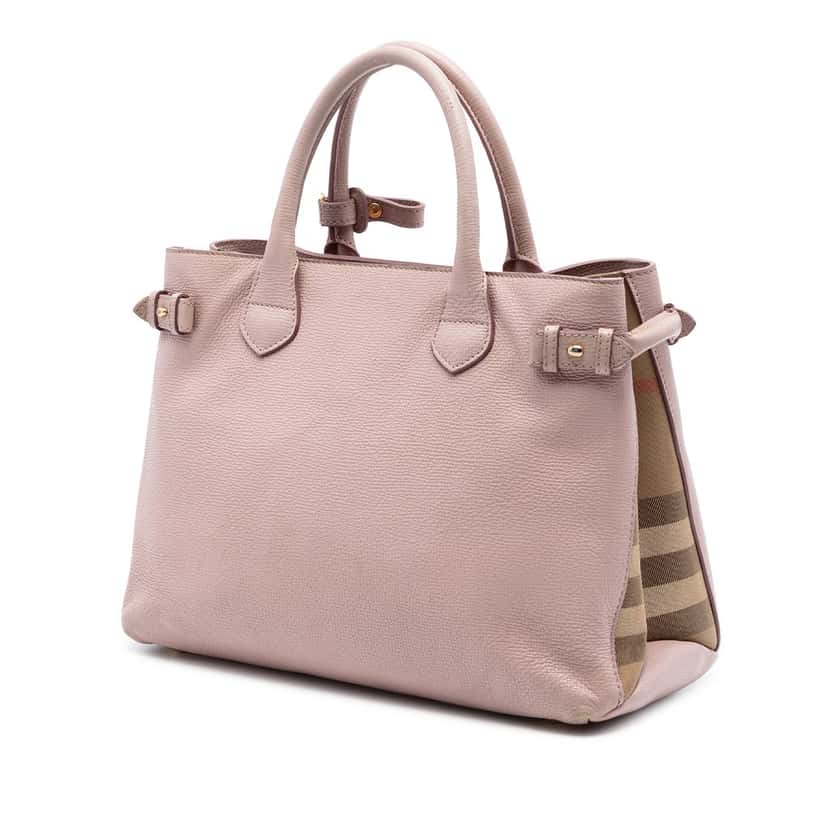 Burberry Medium Leather and House Check Banner Satchel Pink Leather Very good condition - Back View
