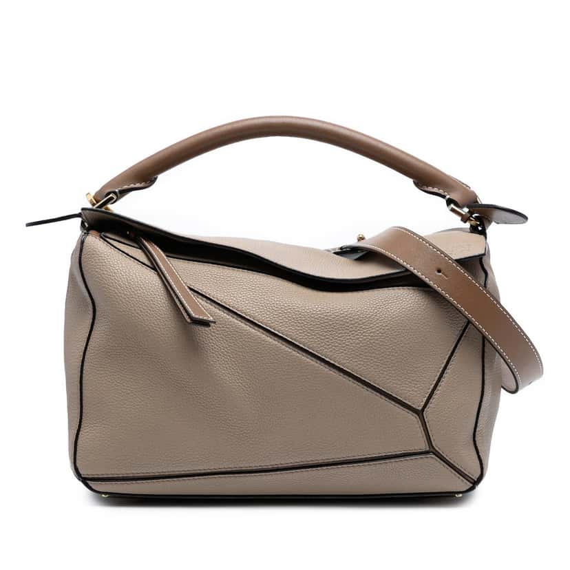 LOEWE Medium Calfskin Puzzle Satchel Brown Leather Very good condition - Front View