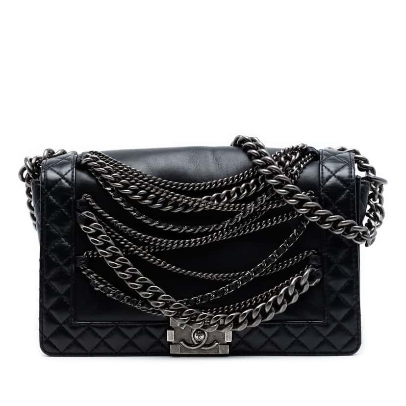 Chanel Medium Paris Dallas Enchained Boy Flap Black Leather Very good condition - Front View