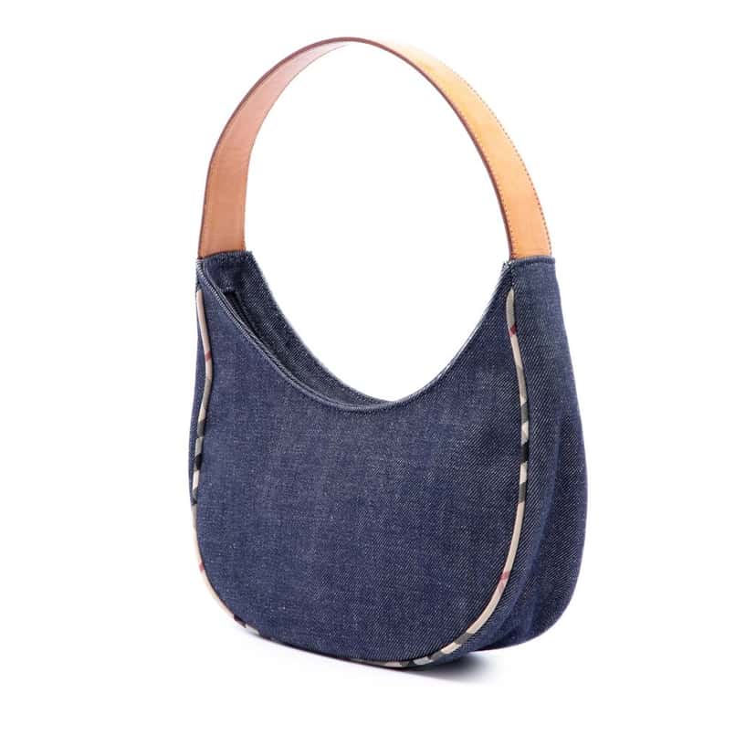 Burberry House Check Trimmed Denim Shoulder Bag Blue Very good condition - Back View
