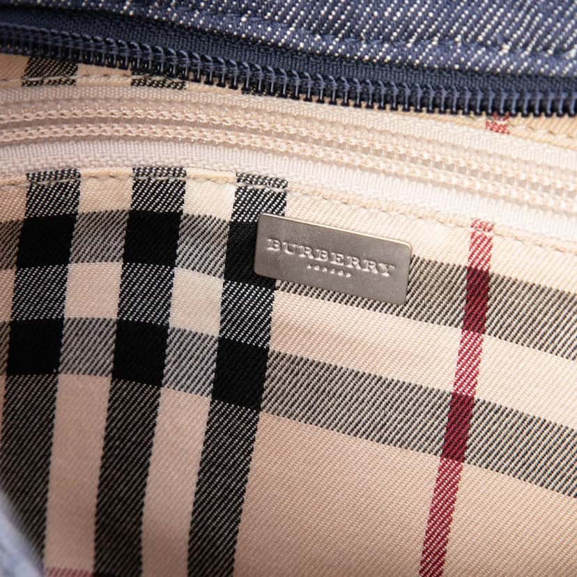 Burberry House Check Trimmed Denim Shoulder Bag Blue Very good condition - Box View