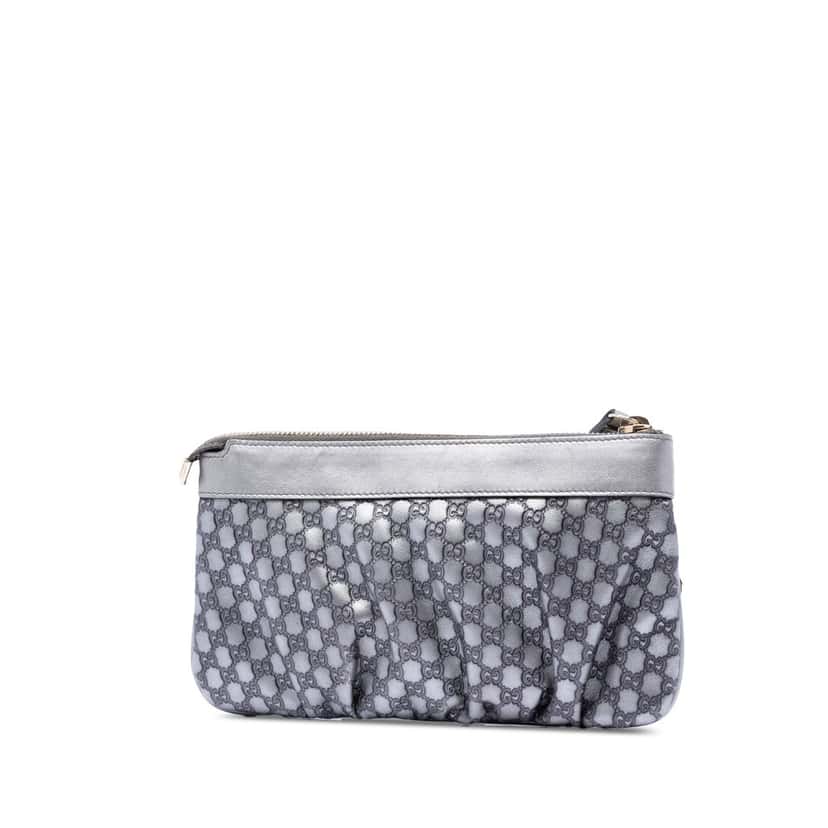 Gucci Microguccissima Heart Wristlet Pochette Silver Leather Very good condition - Back View
