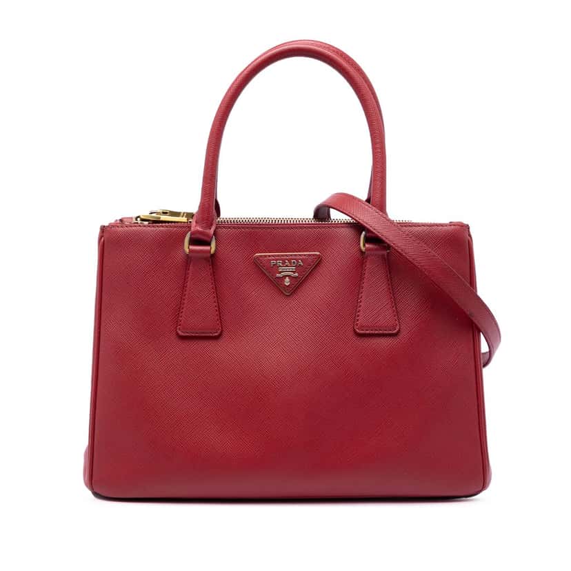 Prada Medium Saffiano Lux Galleria Double Zip Satchel Red Leather Very good condition - Front View