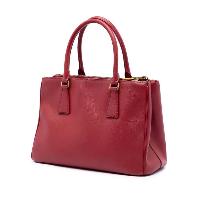 Prada Medium Saffiano Lux Galleria Double Zip Satchel Red Leather Very good condition - Back View