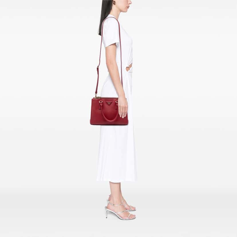 Prada Medium Saffiano Lux Galleria Double Zip Satchel Red Leather Very good condition - Box View
