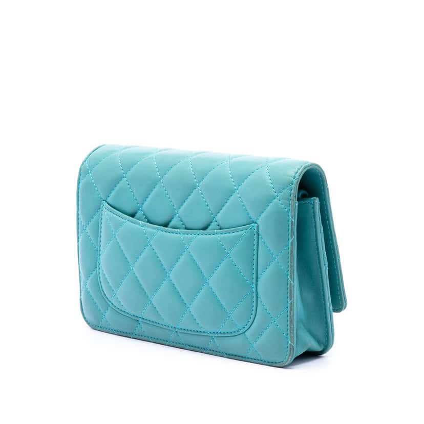 Chanel CC Quilted Lambskin Wallet On Chain Blue Leather Very good condition - Back View