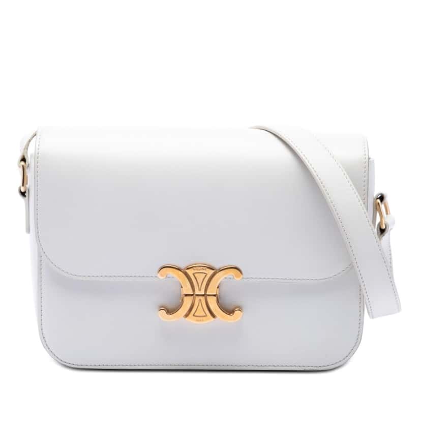 Celine Classique Shiny Calfskin Triomphe Crossbody White Leather Very good condition - Front View