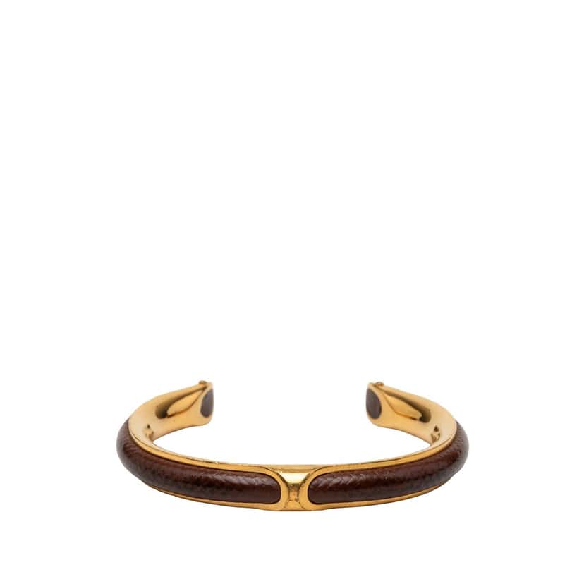 Hermès Gold Plated and Leather Cuff Bracelet Gold Metal Very good condition - Front View