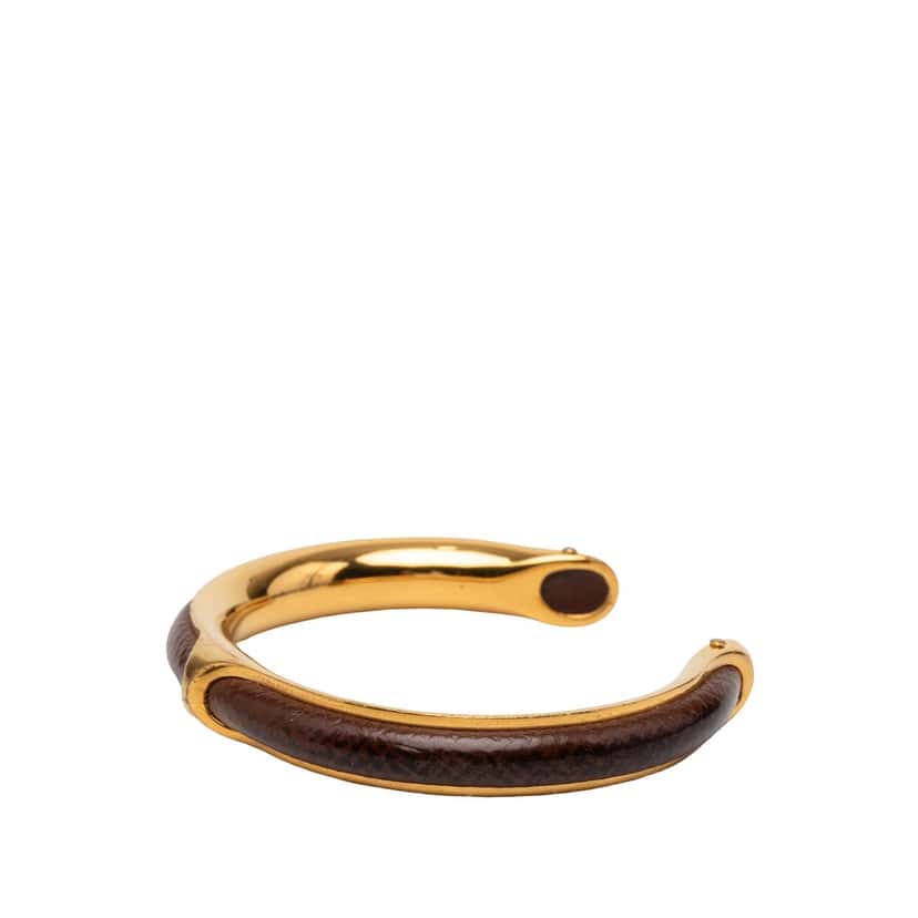 Hermès Gold Plated and Leather Cuff Bracelet Gold Metal Very good condition - Back View
