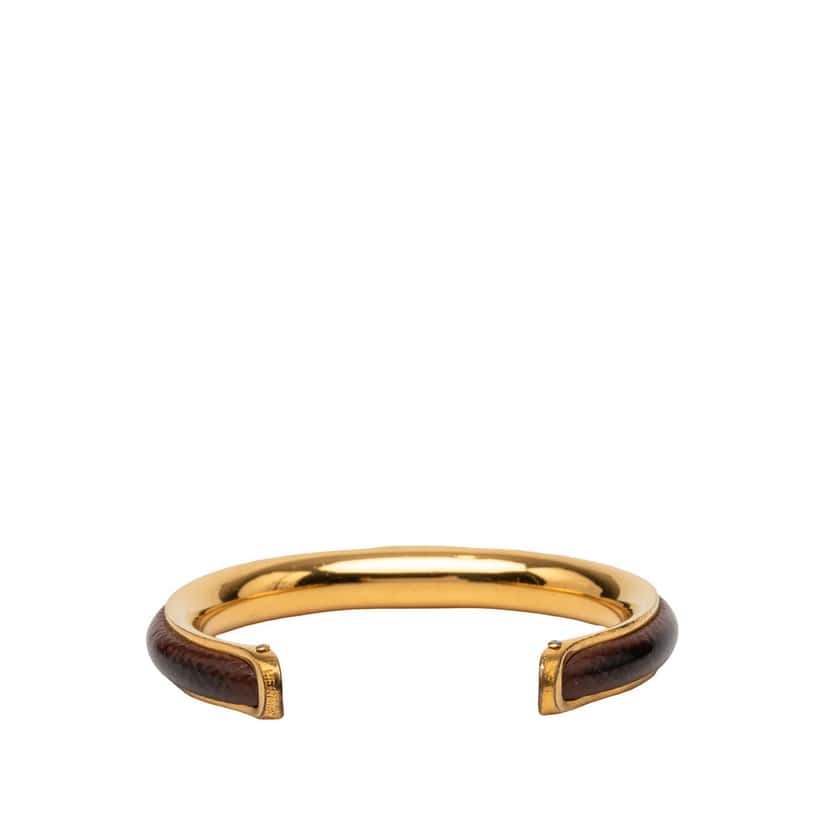 Hermès Gold Plated and Leather Cuff Bracelet Gold Metal Very good condition - Inside View