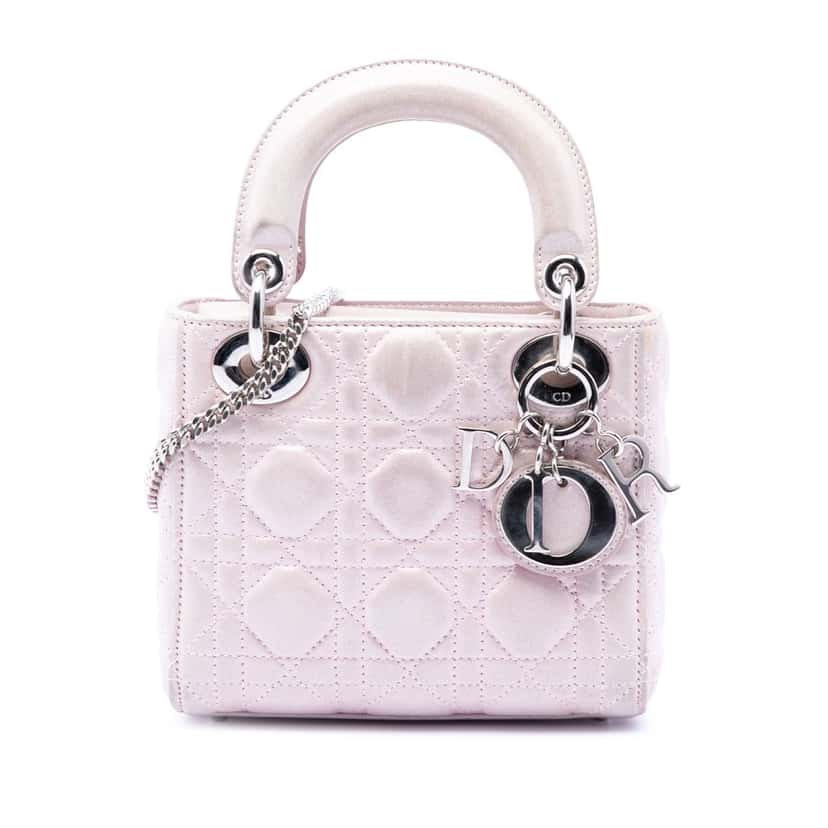 Dior Mini Iridescent Lambskin Cannage Lady Dior Pink Leather Very good condition - Front View