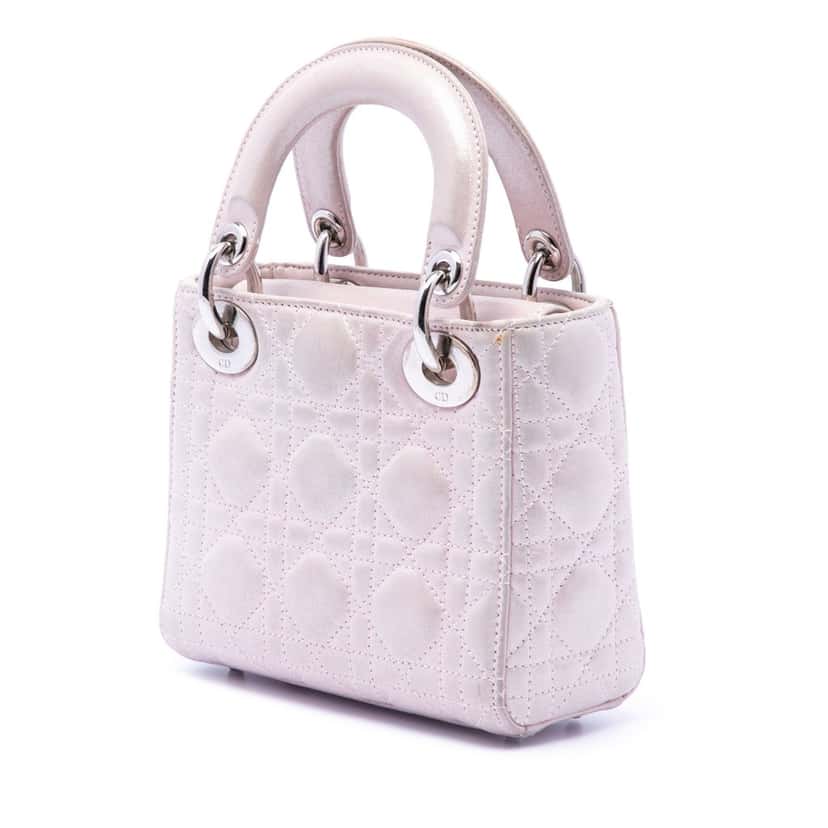 Dior Mini Iridescent Lambskin Cannage Lady Dior Pink Leather Very good condition - Back View