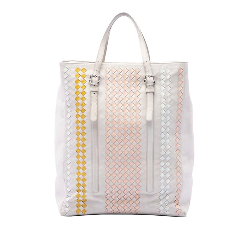 Bottega Veneta Intrecciato Trimmed Nappa Belted Tote White Leather Very good condition - Front View