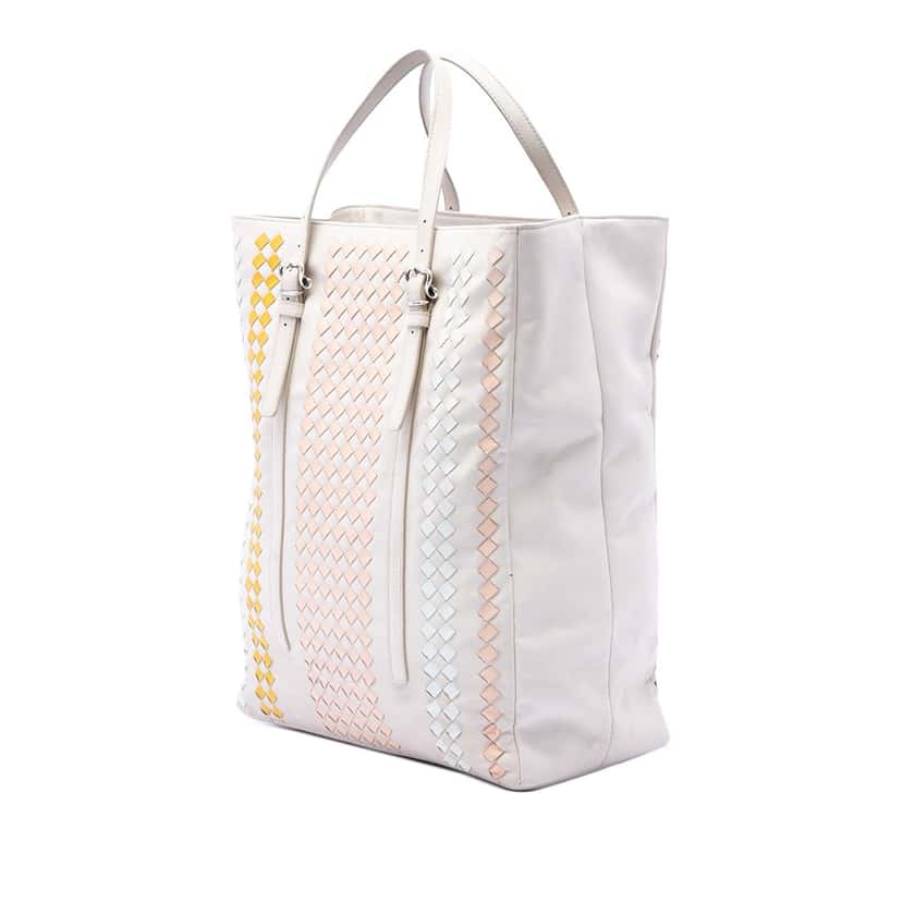 Bottega Veneta Intrecciato Trimmed Nappa Belted Tote White Leather Very good condition - Back View