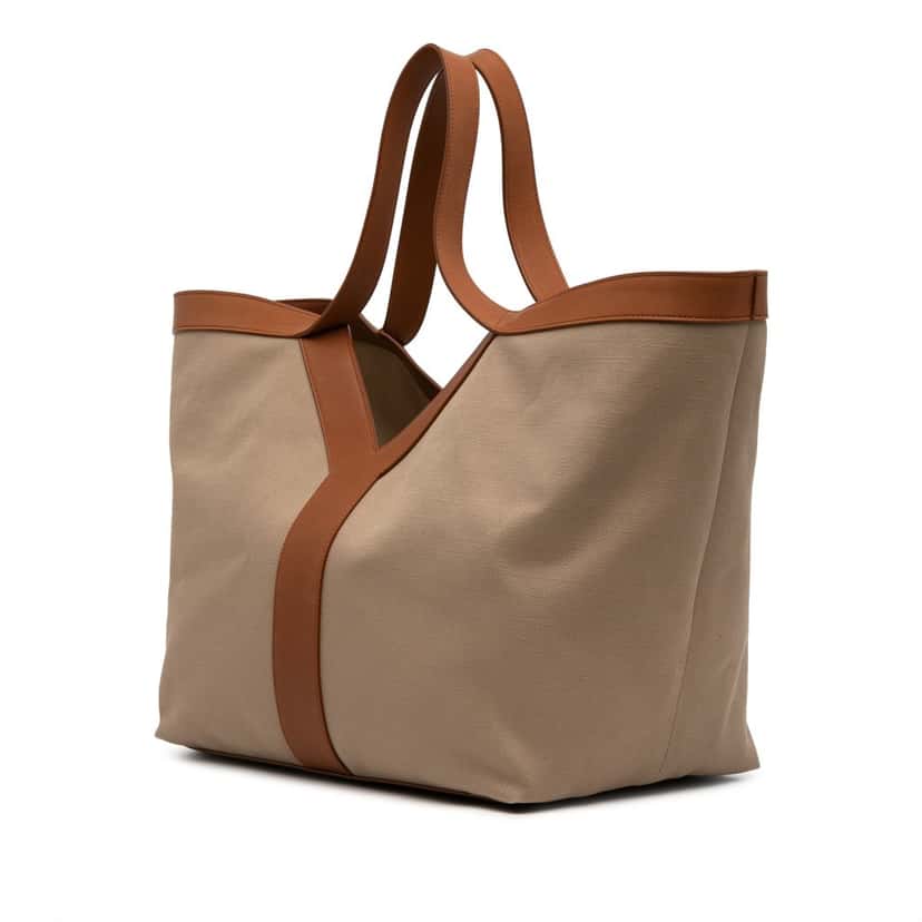 Saint Laurent Leather Trimmed Canvas Y Tote Brown Very good condition - Back View