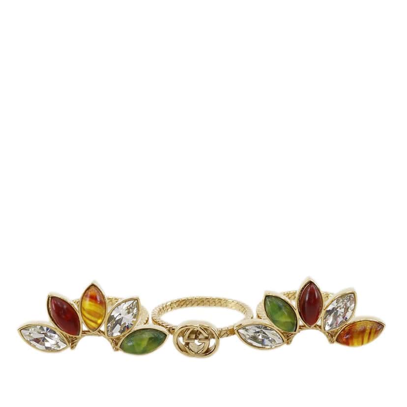 Gucci Gold Plated Strass Interlocking G Flower Ring Gold Metal Very good condition - Model View