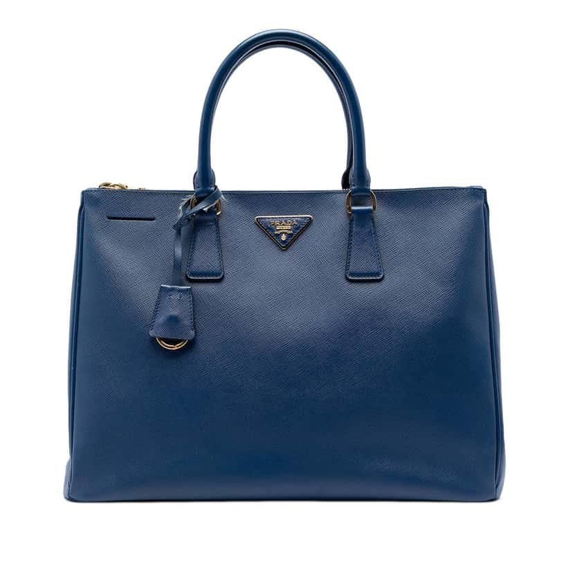 Prada Large Saffiano Lux Galleria Double Zip Tote Blue Leather Good condition - Front View