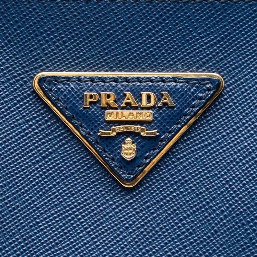 Prada Large Saffiano Lux Galleria Double Zip Tote Blue Leather Good condition - Box View