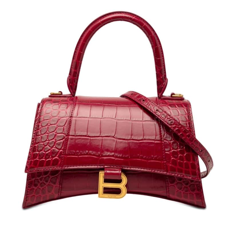 Balenciaga Small Croc Embossed Hourglass Top Handle Bag