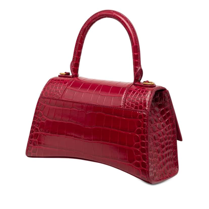 Balenciaga Small Croc Embossed Hourglass Top Handle Bag Red Leather Very good condition - Back View