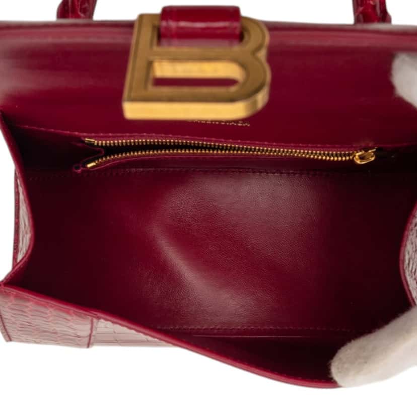 Balenciaga Small Croc Embossed Hourglass Top Handle Bag Red Leather Very good condition - Model View