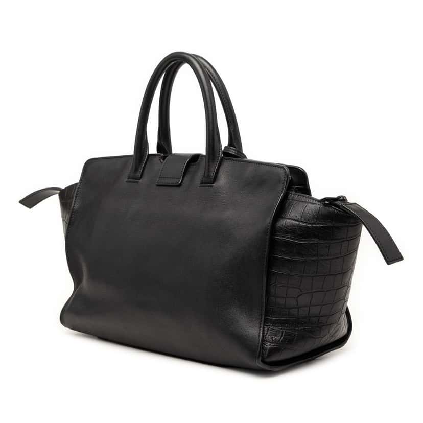 Saint Laurent Small Croc Embossed Trimmed Leather Downtown Cabas Satchel Black Leather Very good condition - Back View