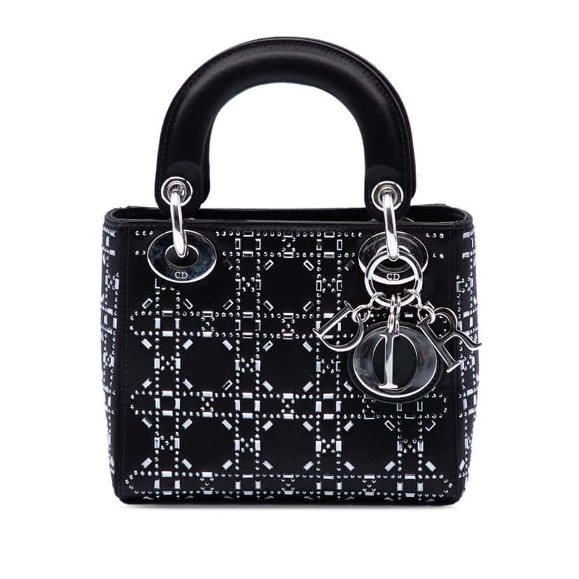 Dior Mini Velvet Cannage Strass Embellished Lady Dior Black Very good condition - Front View