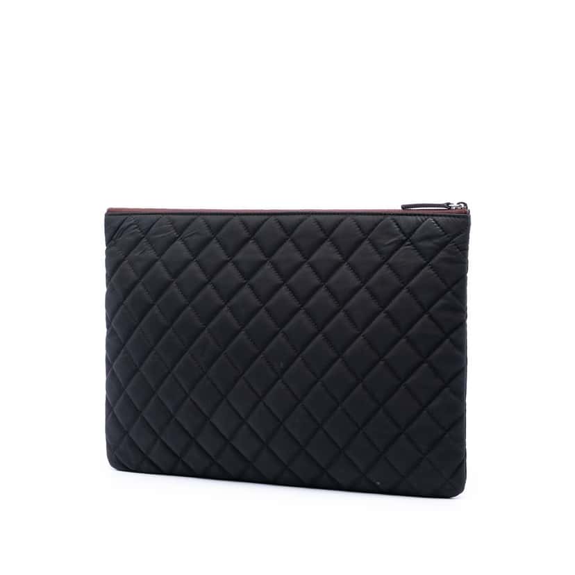 Chanel Large Quilted Nylon O Case Clutch Black Very good condition - Back View