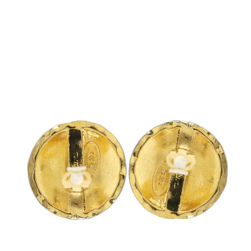 Chanel CC Quilted Gold Plated Round Clip On Earrings Gold Metal Very good condition - Back View