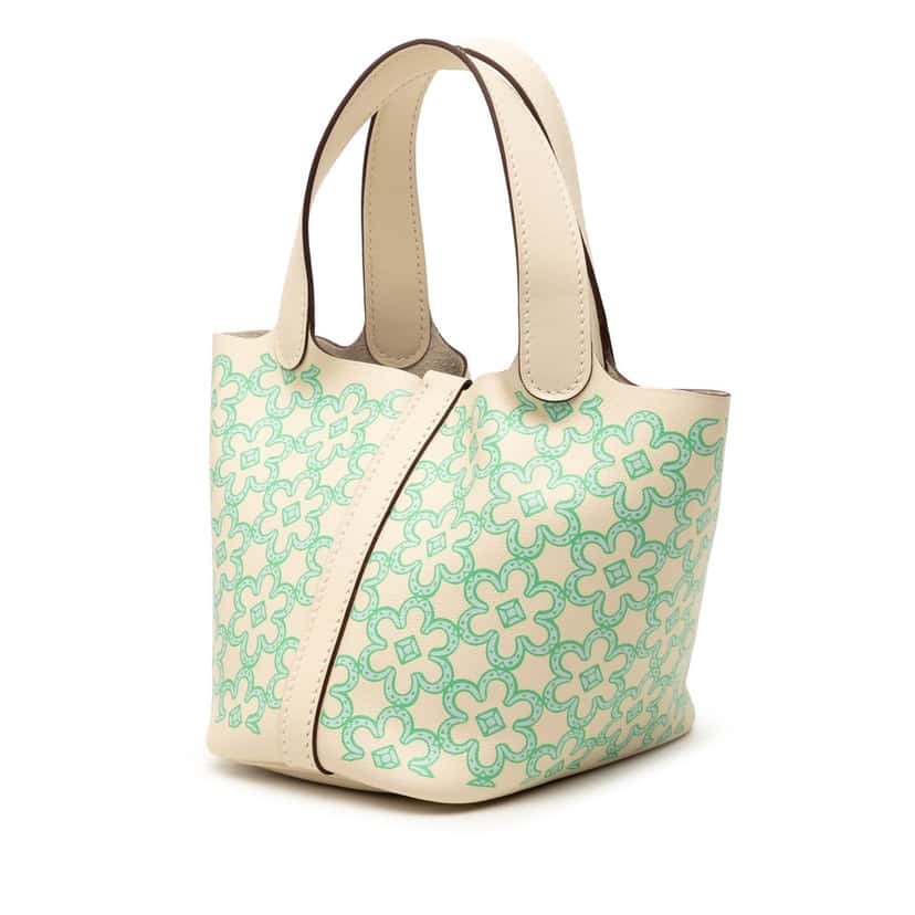 Hermès Micro Swift Lucky Daisy Picotin Lock 14 White Leather Very good condition - Back View