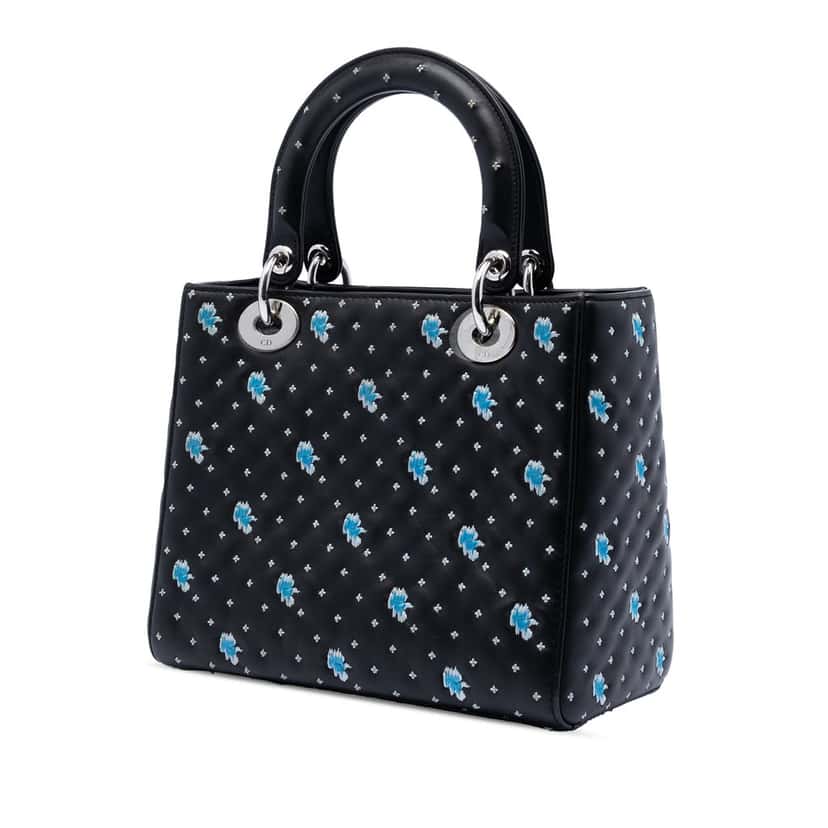 Dior Medium Calfskin Embroidered Flower Lady Dior Black Leather Very good condition - Back View