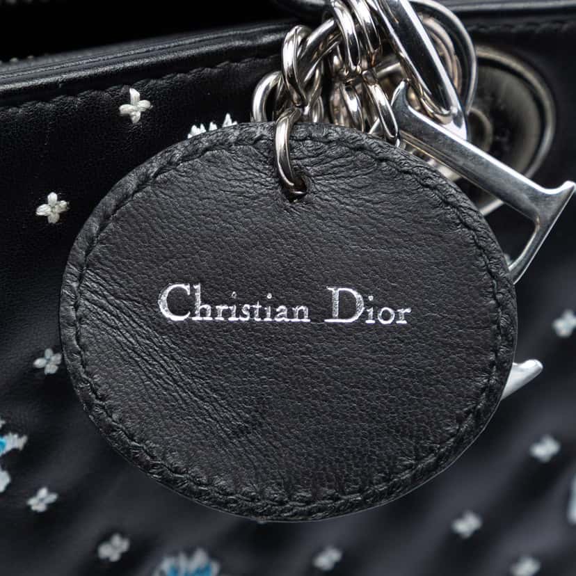 Dior Medium Calfskin Embroidered Flower Lady Dior Black Leather Very good condition - Box View