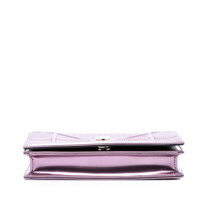 Dior Metallic Patent Microcannage Diorama Wallet on Chain Pink Leather Very good condition - Inside View
