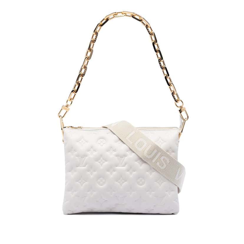 Louis Vuitton Monogram Embossed Puffy Lambskin Coussin PM White Leather Very good condition - Front View