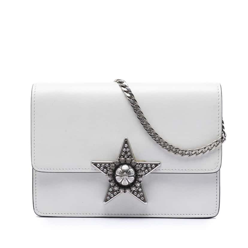 Miu Miu Smooth Leather Star Crystal Embellished Crossbody White Leather Very good condition - Front View