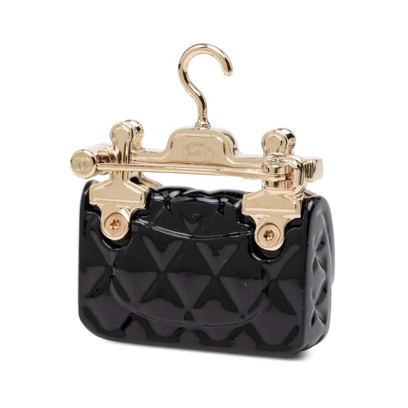 Chanel CC Resin Faux Pearl Hanger Classic Flap Brooch Black Plastic Very good condition - Back View