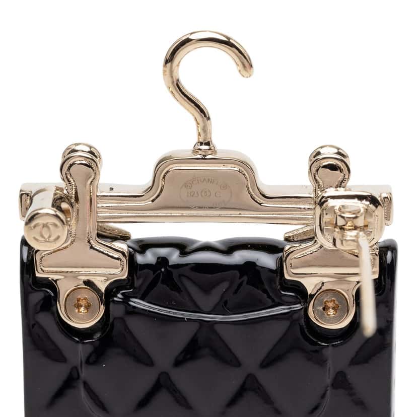 Chanel CC Resin Faux Pearl Hanger Classic Flap Brooch Black Plastic Very good condition - Inside View