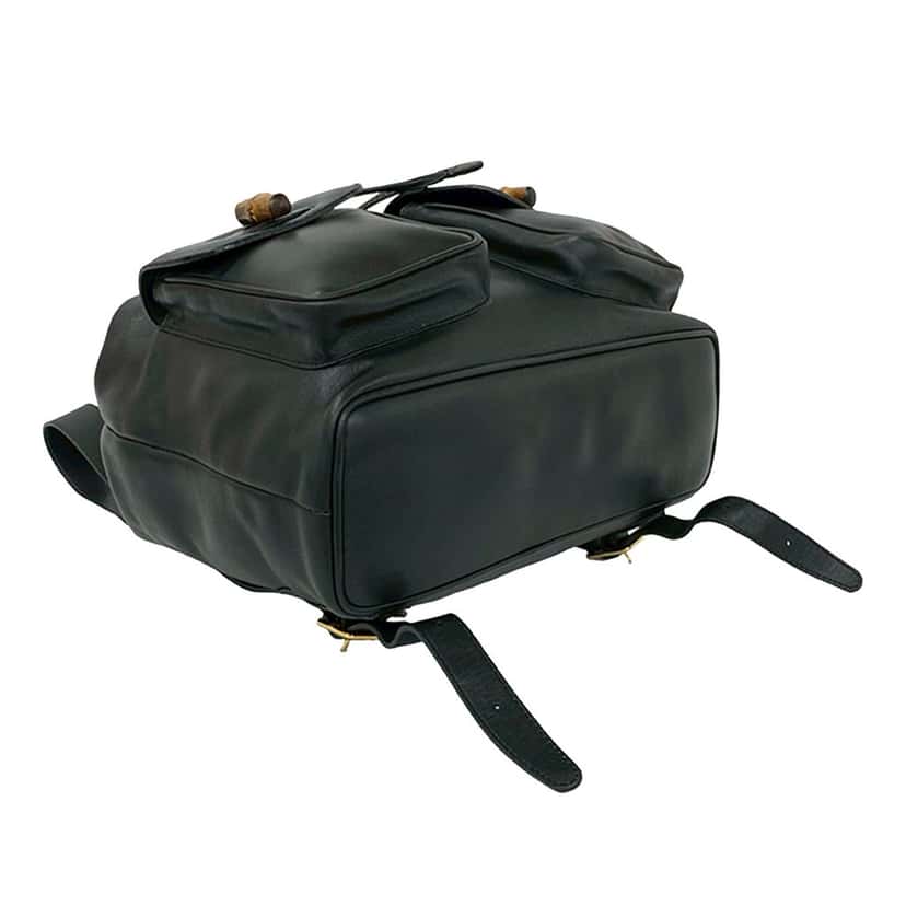 Gucci Calfskin Bamboo Drawstring Backpack Black Leather Very good condition - Inside View