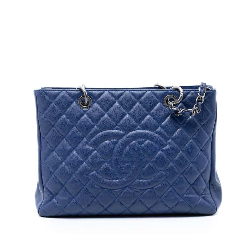 Chanel Caviar Grand Shopping Tote Blue Leather Very good condition - Front View
