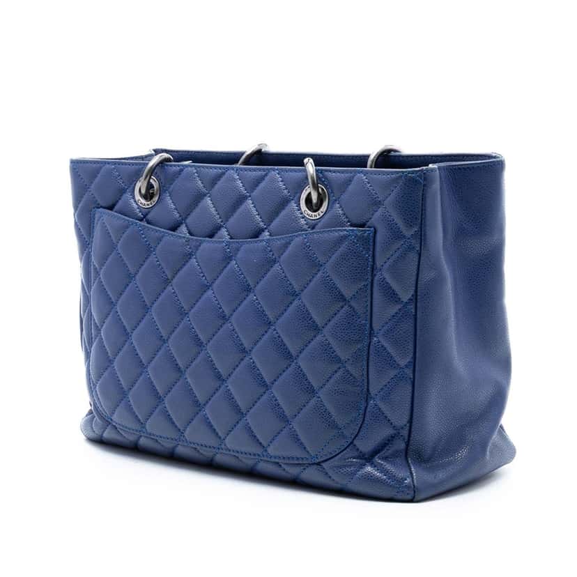 Chanel Caviar Grand Shopping Tote Blue Leather Very good condition - Back View