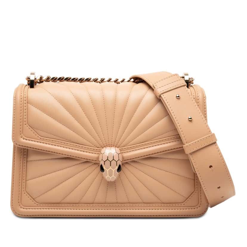 Bvlgari Quilted Smooth Calfskin Diamond Blast Serpenti Forever Crossbody Brown Leather Very good condition - Front View