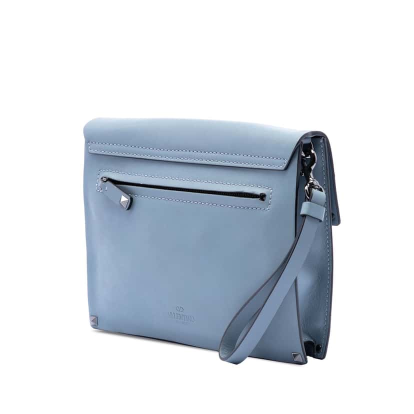 Valentino Leather Rockstud Wristlet Clutch Blue Leather Very good condition - Back View