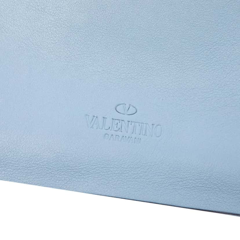 Valentino Leather Rockstud Wristlet Clutch Blue Leather Very good condition - Box View