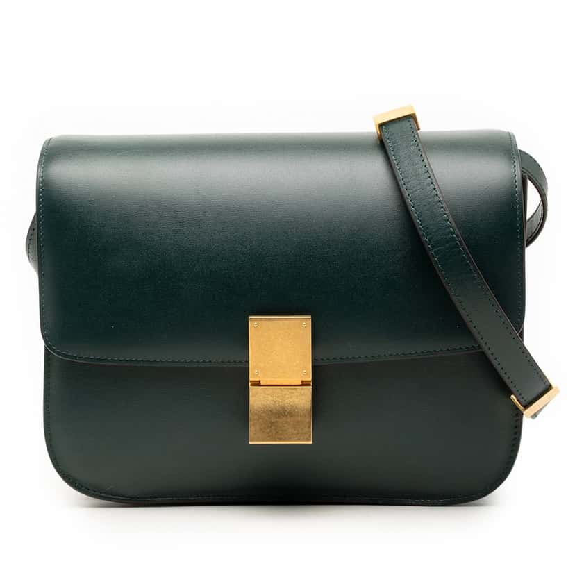 Celine Medium Calfskin Classic Box Green Leather Very good condition - Front View