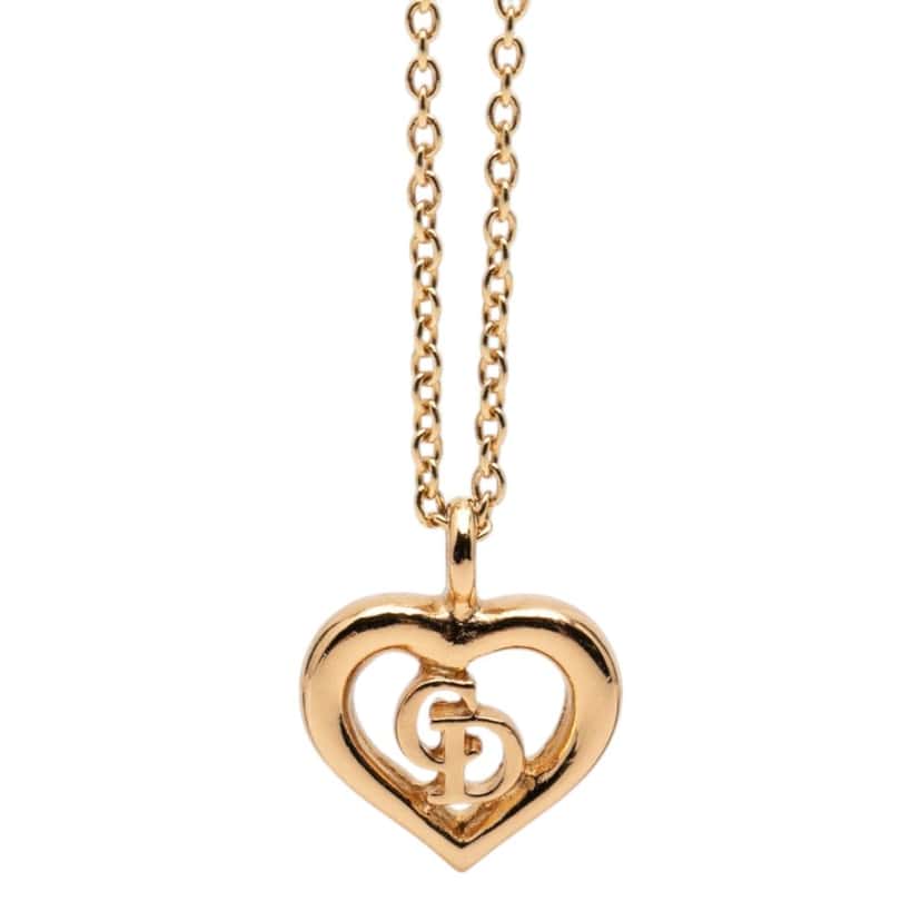 Dior Gold Plated CD Logo Heart Pendant Necklace Gold Metal Very good condition - Inside View