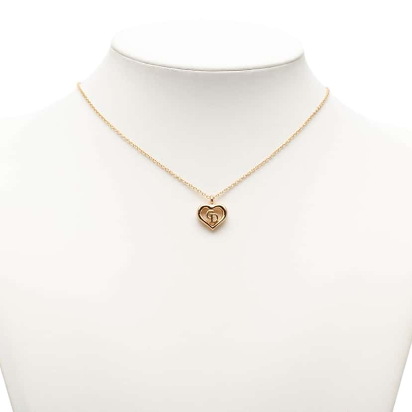 Dior Gold Plated CD Logo Heart Pendant Necklace Gold Metal Very good condition - Box View