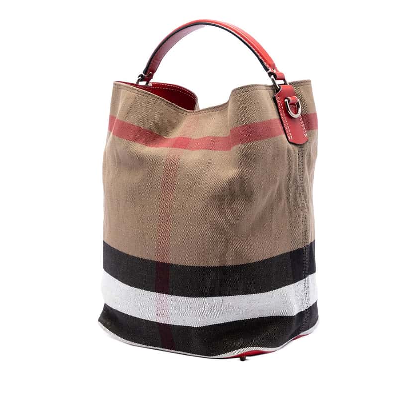 Burberry Medium Mega Check Canvas Ashby Bucket Bag Brown Very good condition - Back View