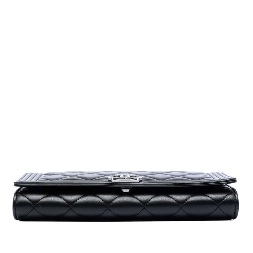 Chanel Quilted Lambskin Boy Wallet On Chain Black Leather Very good condition - Inside View