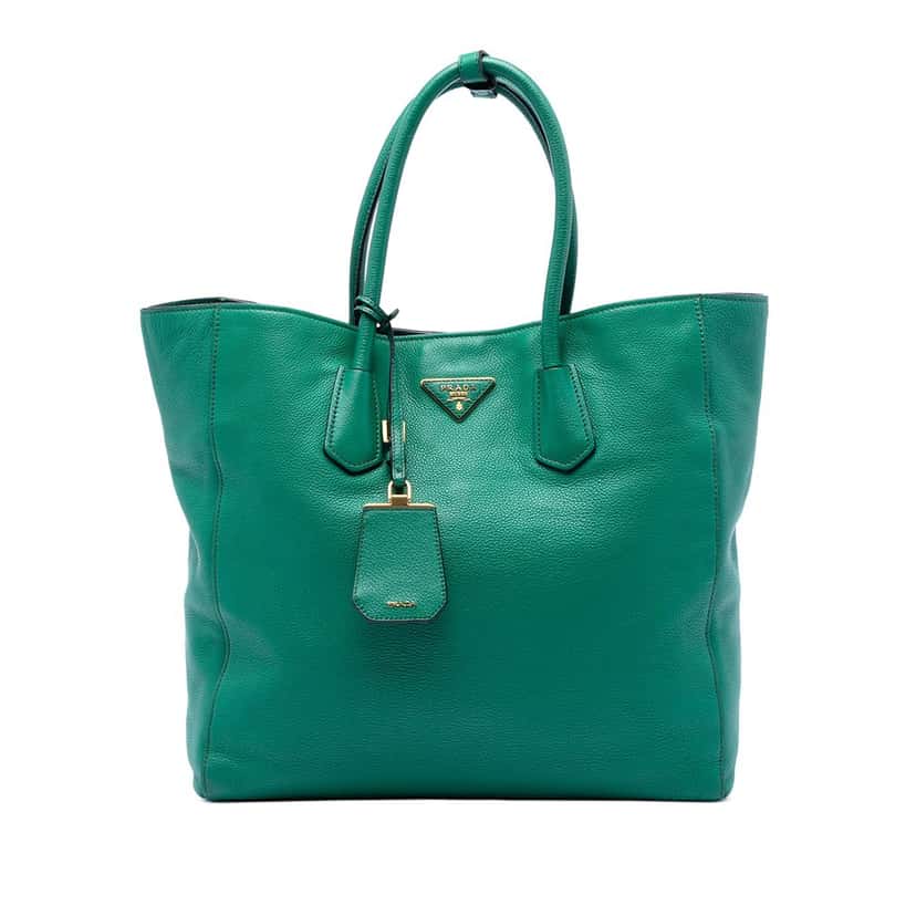 Prada Vitello Daino Open Convertible Tote Green Leather Very good condition - Front View